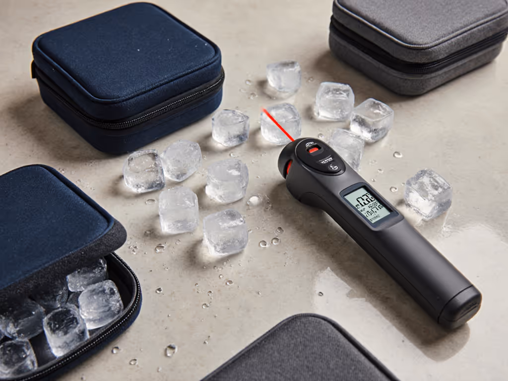 Soft cooler pre-chilling process with ice cubes and thermometer
